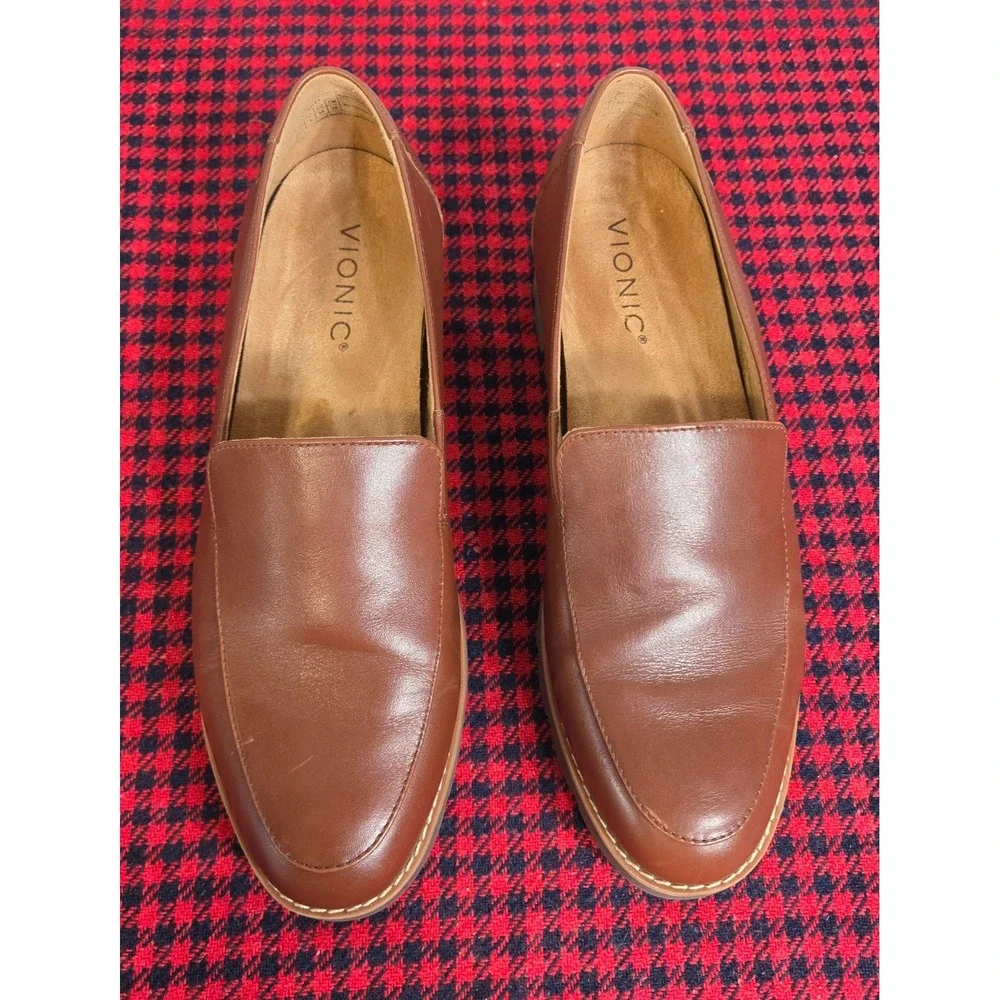 Vionic Kensley Women's Loafers 7.5 BrownLeather Slip On Orthotic Shoes w/inserts